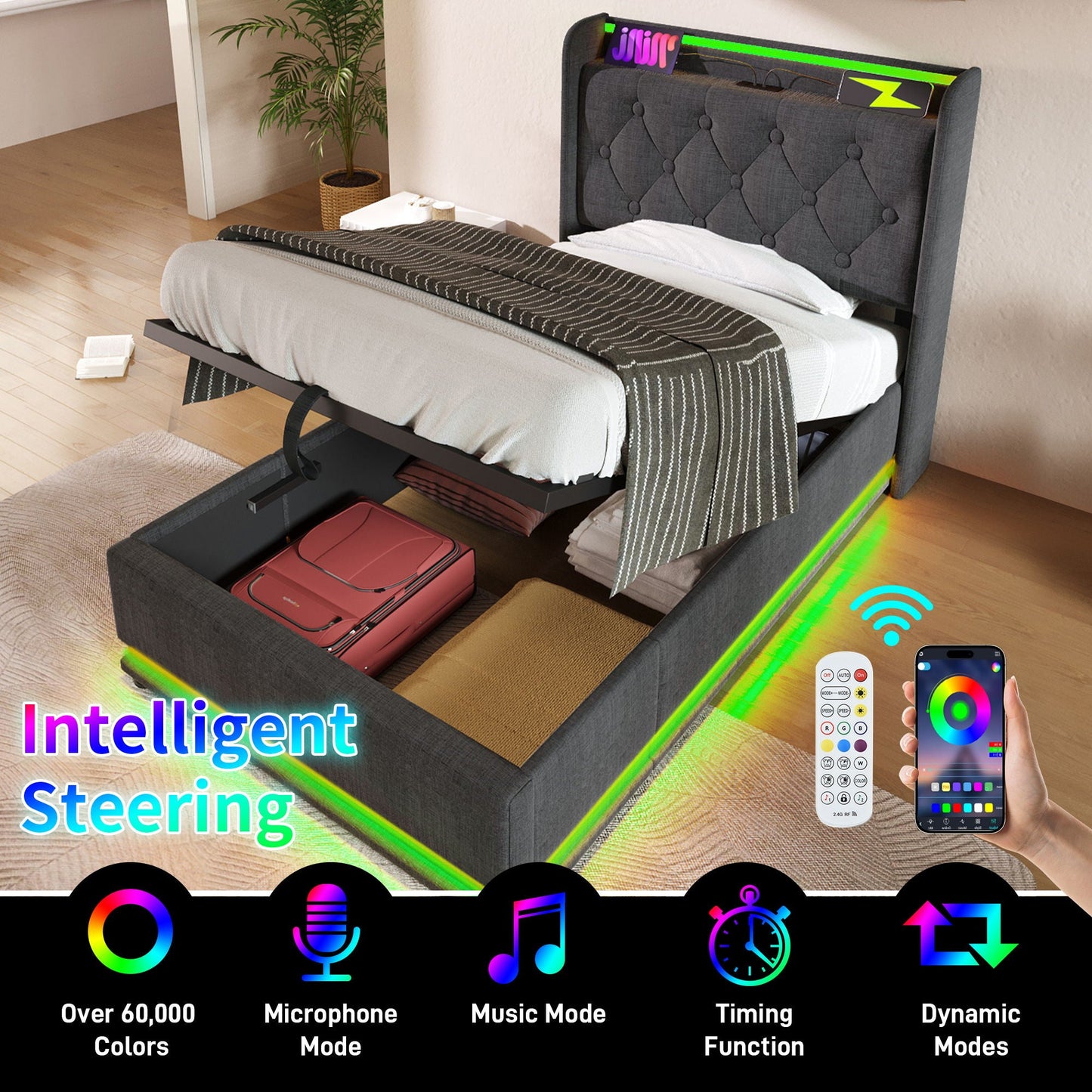 Hydraulic Storage Bed With USB (Without Mattress)