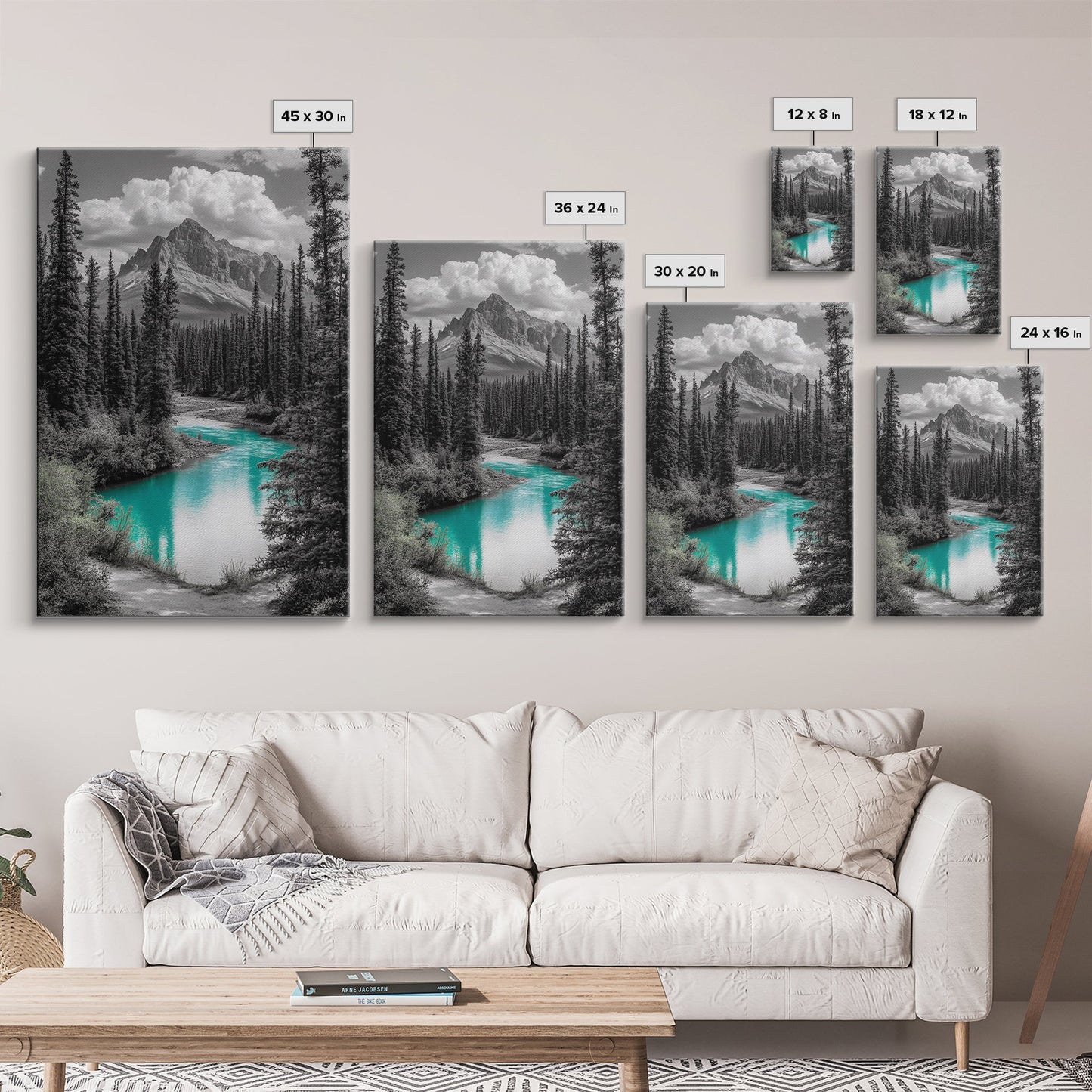 Mountain River, Turquoise Stream, Serene Minimal Landscape Decor
