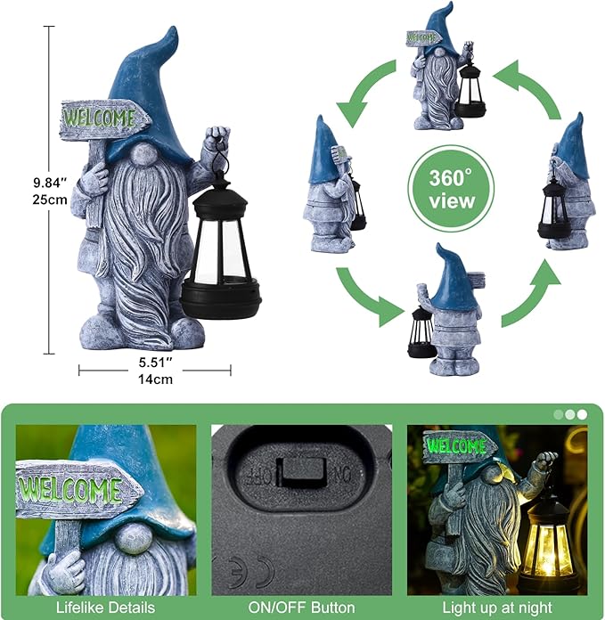 Welcome Gnomes with Solar Lantern