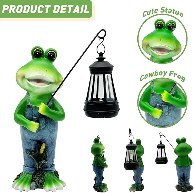 Cute Cowboy Frog Garden Statue Solar Light