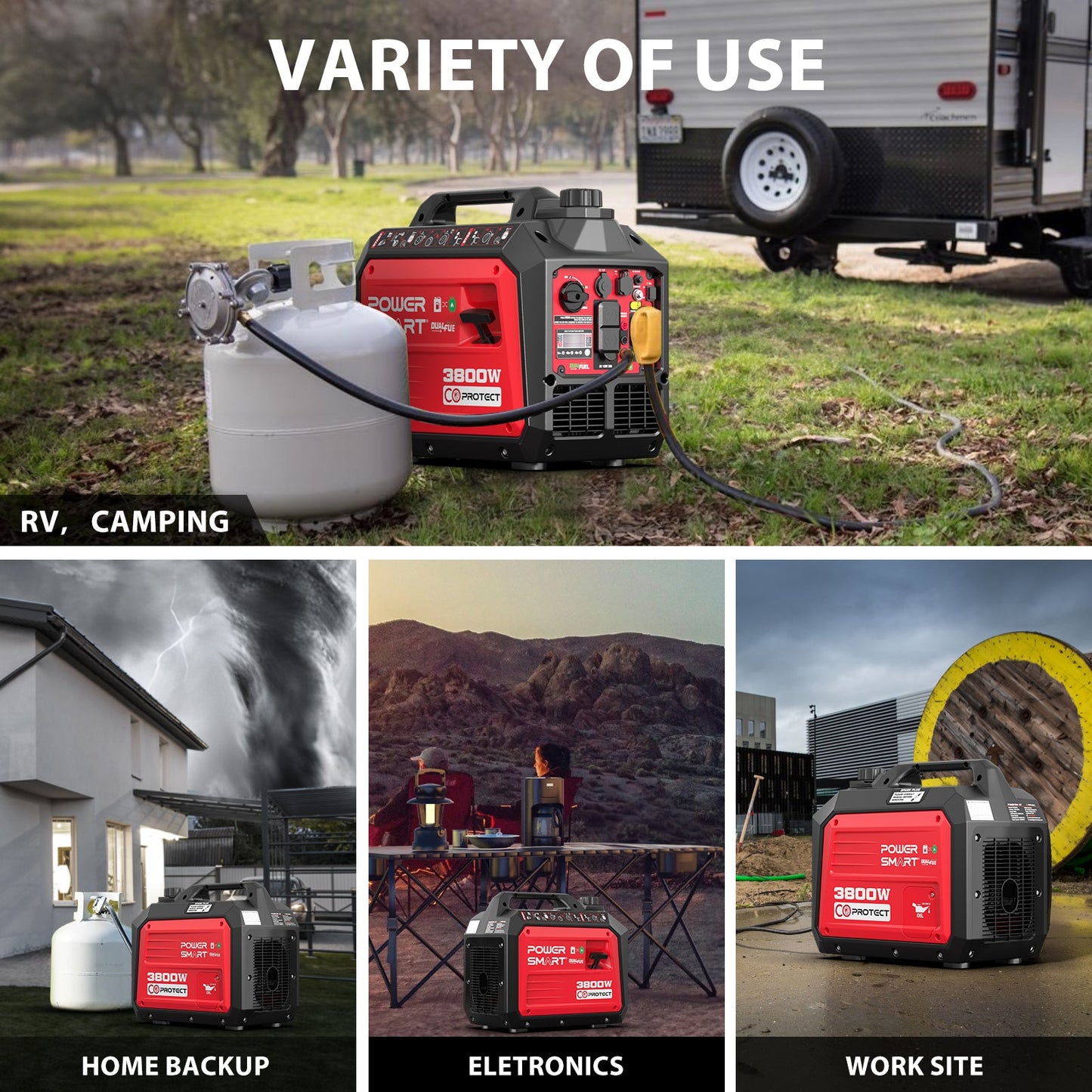 3800W/3500W Gas/Propane  Inverter Generator w/ CO Alert