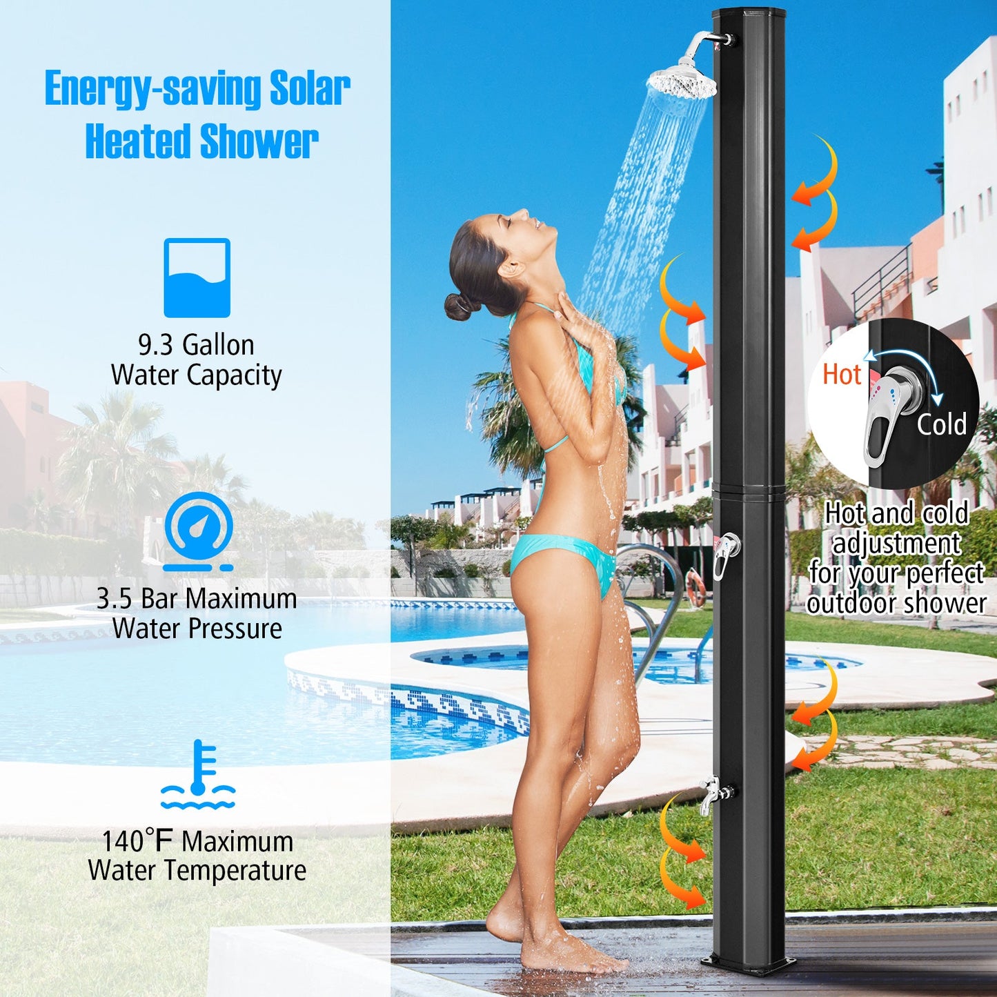 Adjustable Outdoor Solar Heating Shower Head