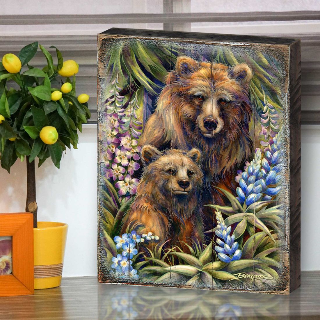 Grin & Bear it Grizzly Mother & Cub Wooden Wall Art