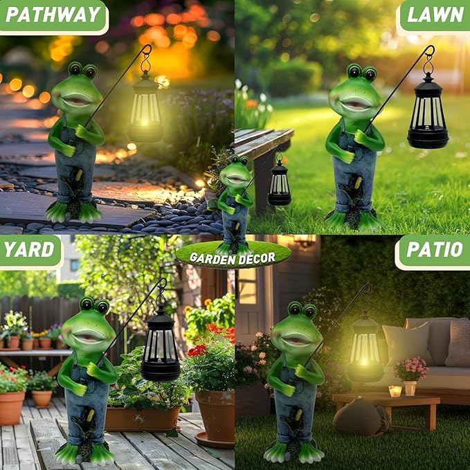 Cute Cowboy Frog Garden Statue Solar Light