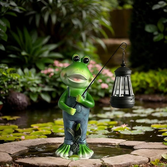 Cute Cowboy Frog Garden Statue Solar Light