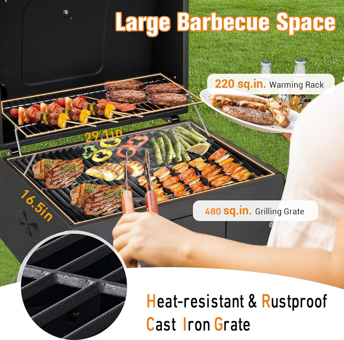 Built In Grill, 29-Inch Oversize Cooking Area (Charcoal barbecue grill kit)