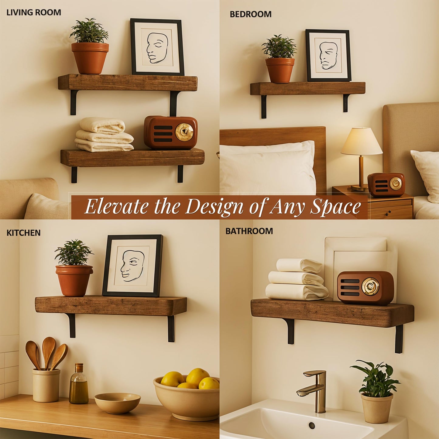 Floating Shelves for Wall – Solid Wood Rustic Hanging Shelves