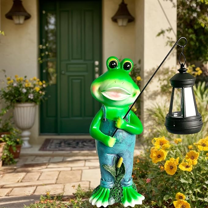 Cute Cowboy Frog Garden Statue Solar Light