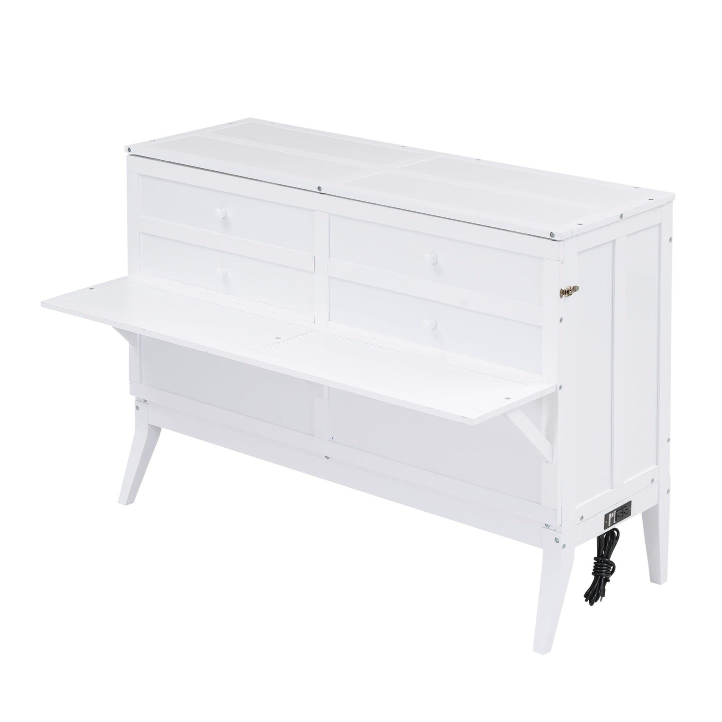 Queen Murphy Bed w/ Built-In Charging Station & a Shelf  White