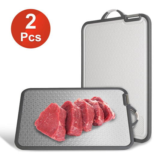 2Pcs Double Sided Cutting Board Stainless Steel PP Chopping Board