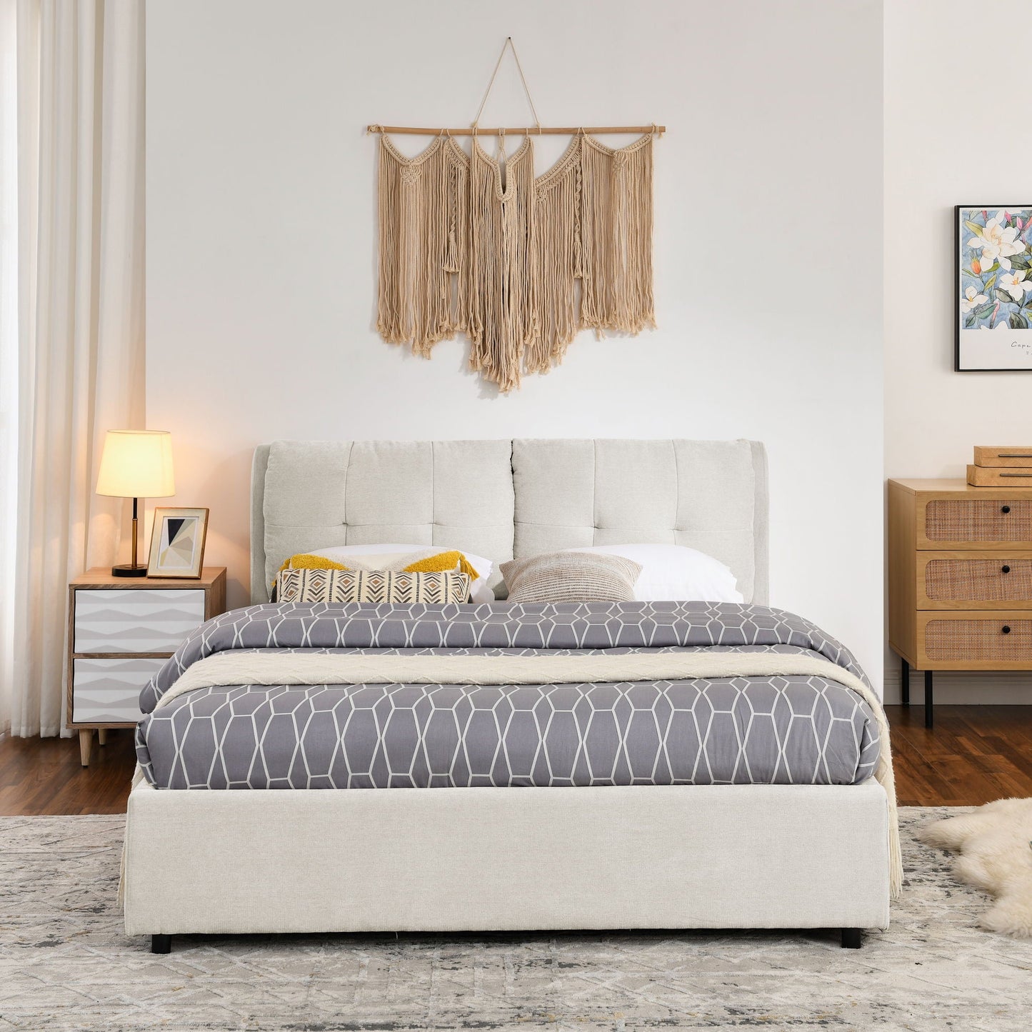 Storage Upholstered Hydraulic Bed w/ Integrated Headboard