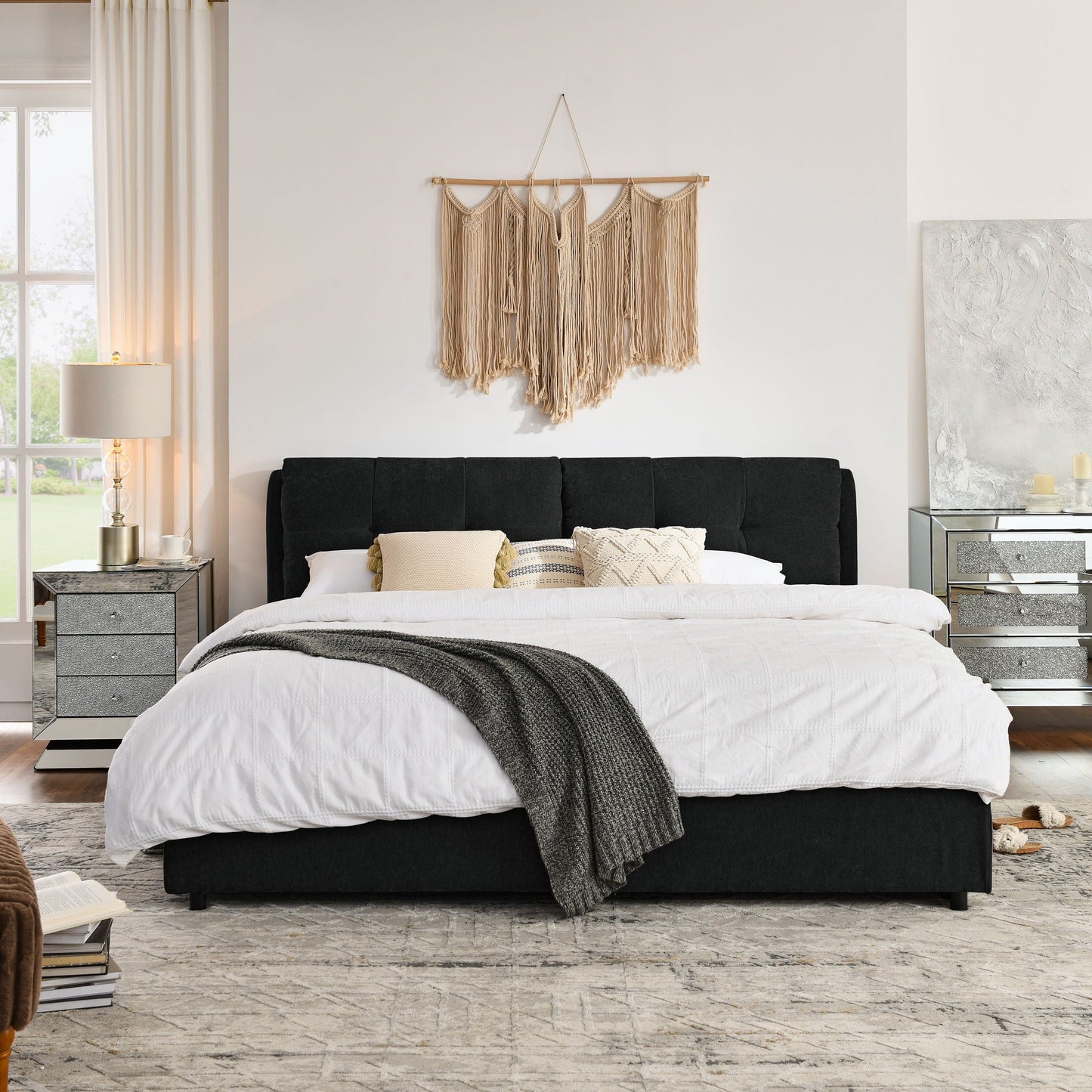 Storage Upholstered Hydraulic Bed w/ Integrated Headboard