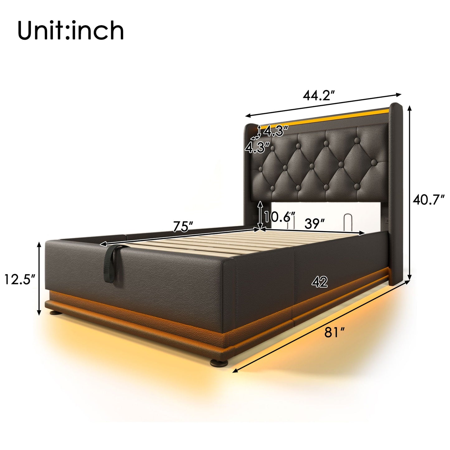 Hydraulic Storage Bed With USB (Without Mattress)