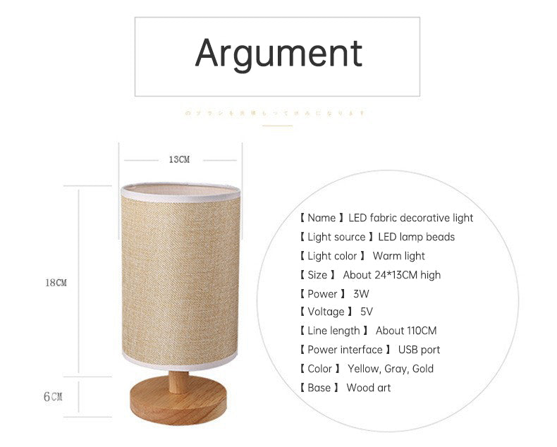 Linen Table Lamp LED Linen Night Lamp w/Warm White