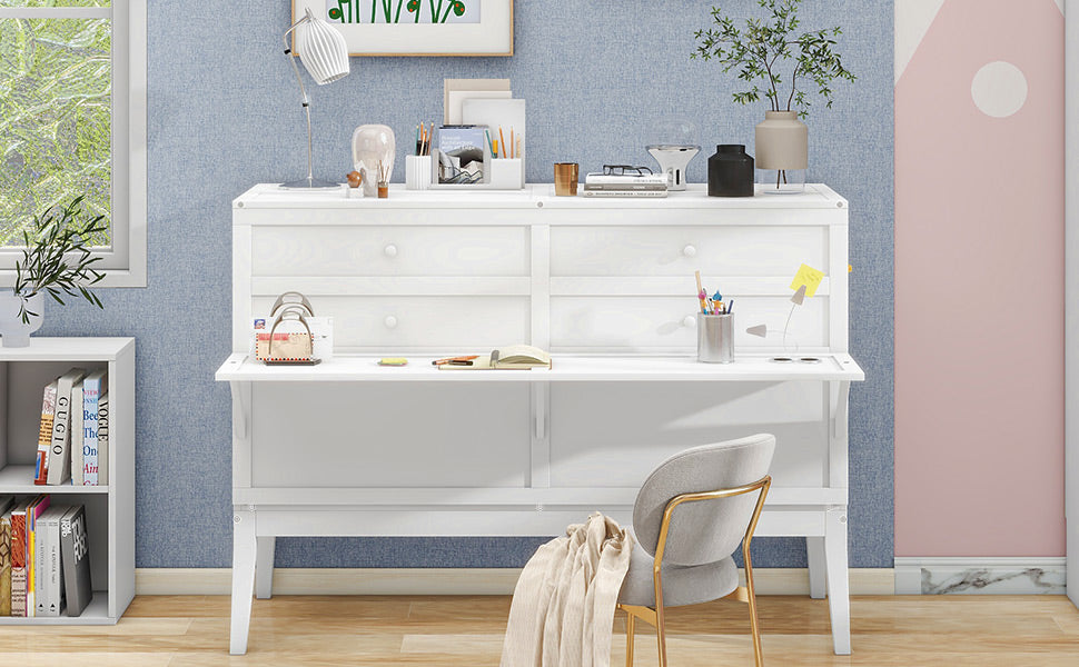 Queen Murphy Bed w/ Built-In Charging Station & a Shelf  White