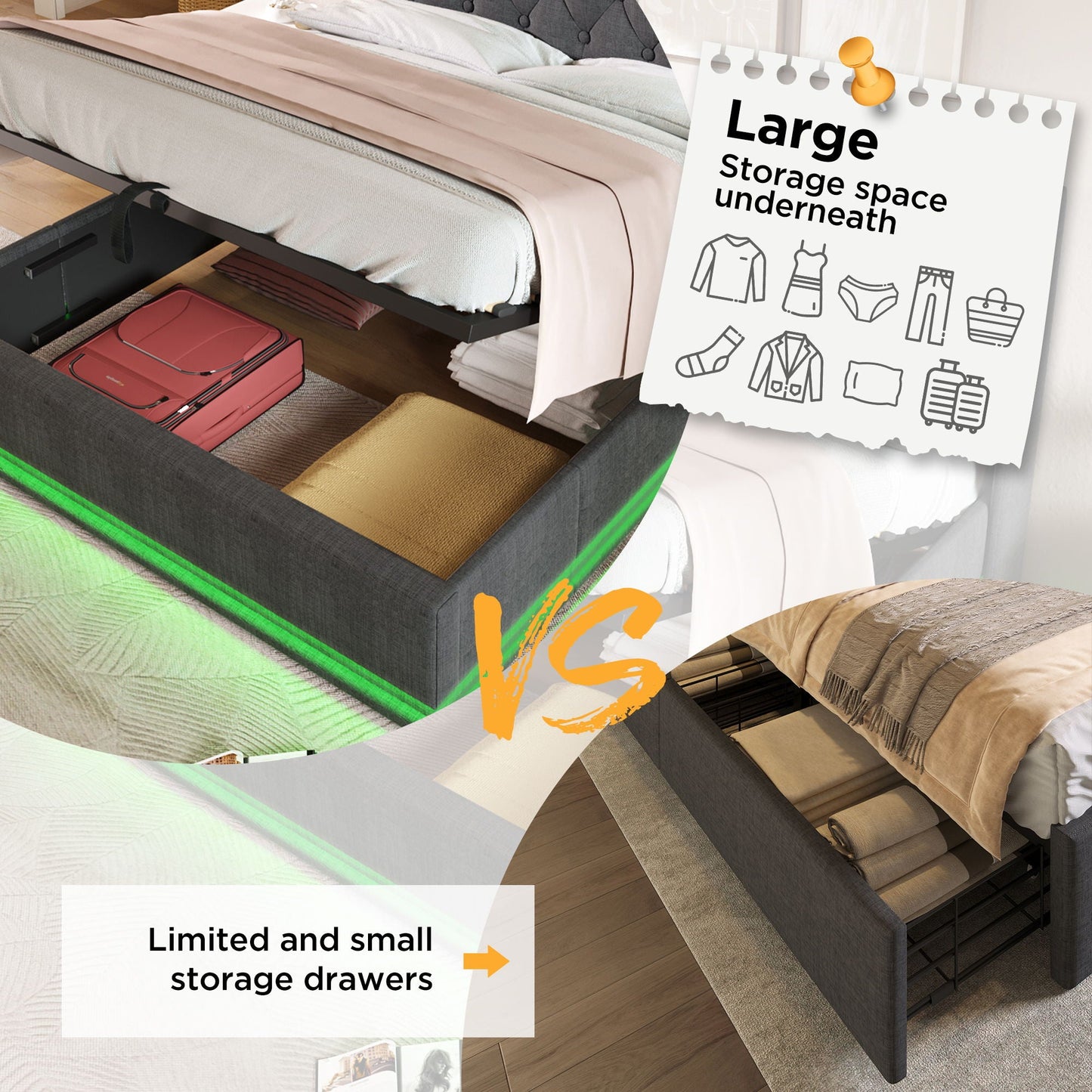Hydraulic Storage Bed With USB (Without Mattress)