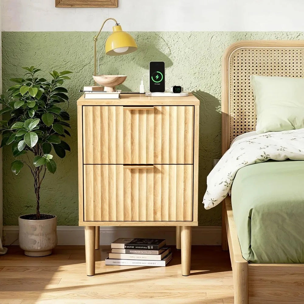 Night Stand w/Charging Station & Led Light, 19" W