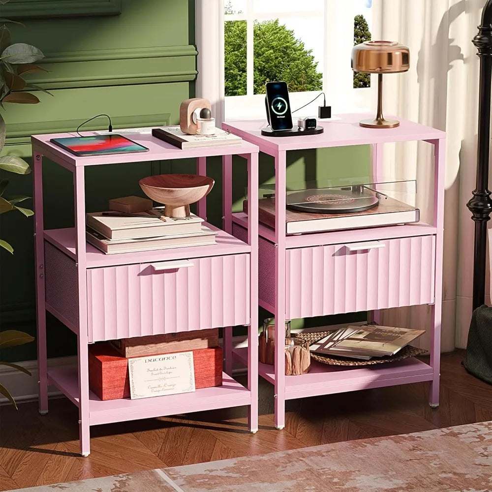 Night Stand w/Charging Station & Led Light, 19" W