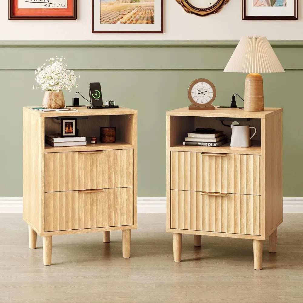 Night Stand w/Charging Station & Led Light, 19" W