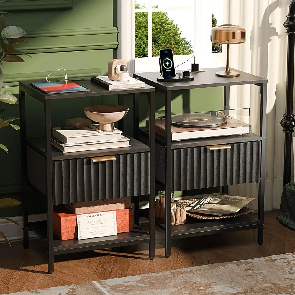 Night Stand w/Charging Station & Led Light, 19" W