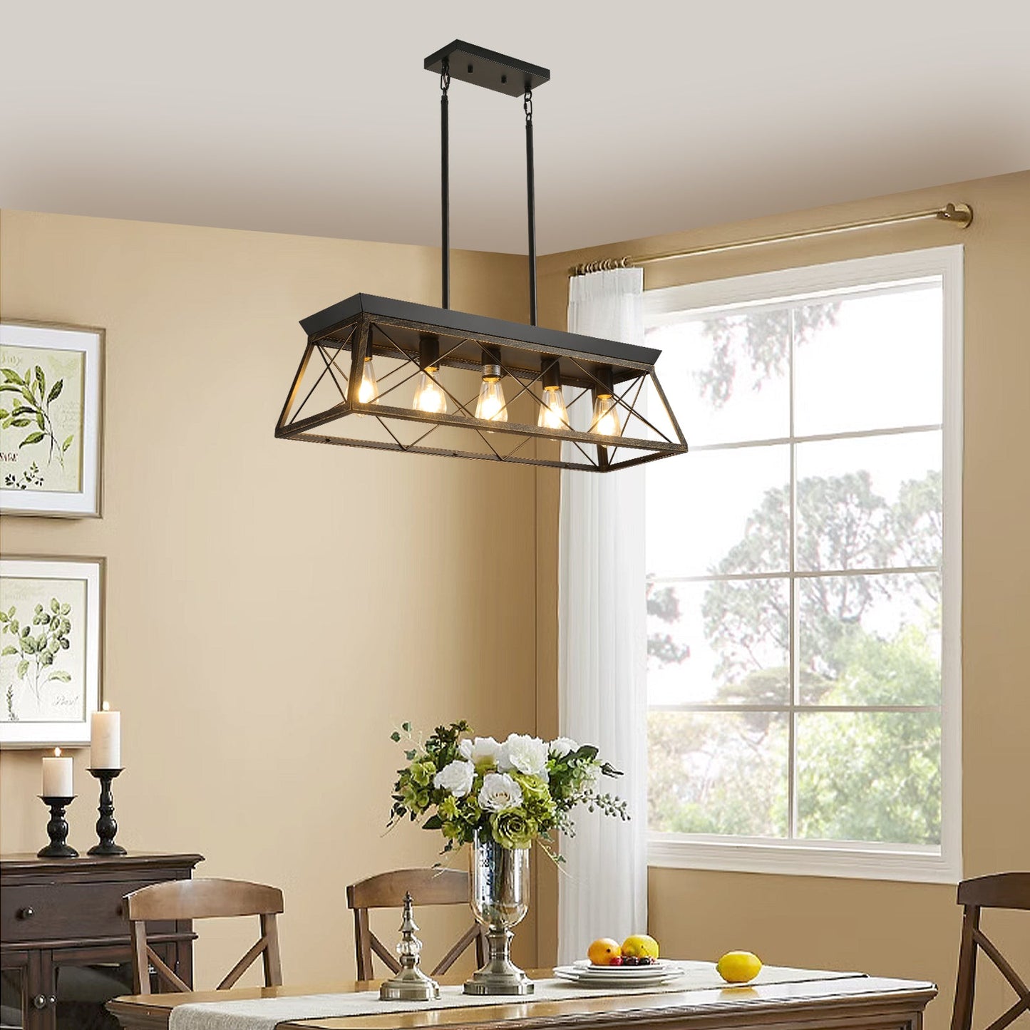 5-Light Farmhouse  Modern Rectangular Island Lights (No Bulbs)