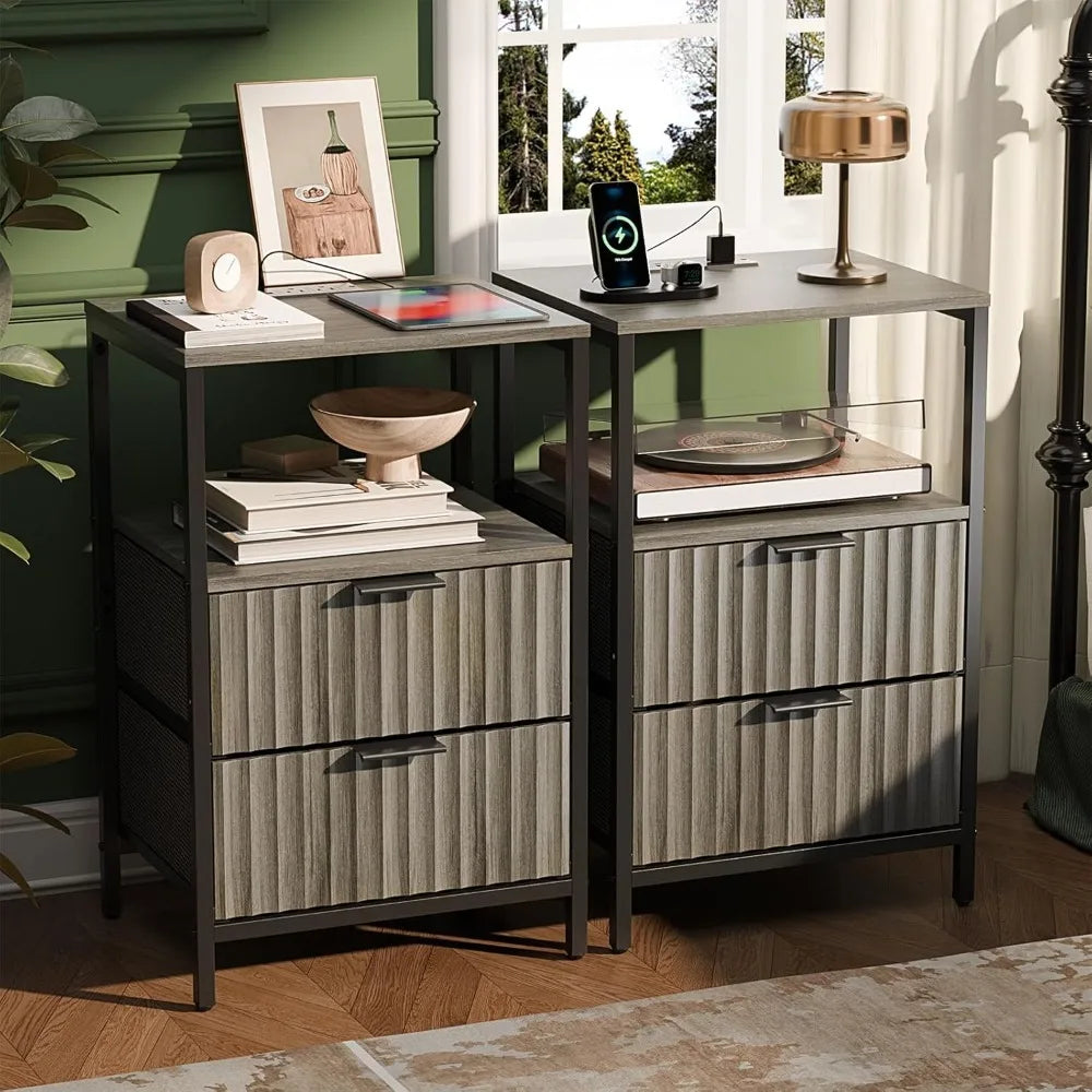 Night Stand w/Charging Station & Led Light, 19" W