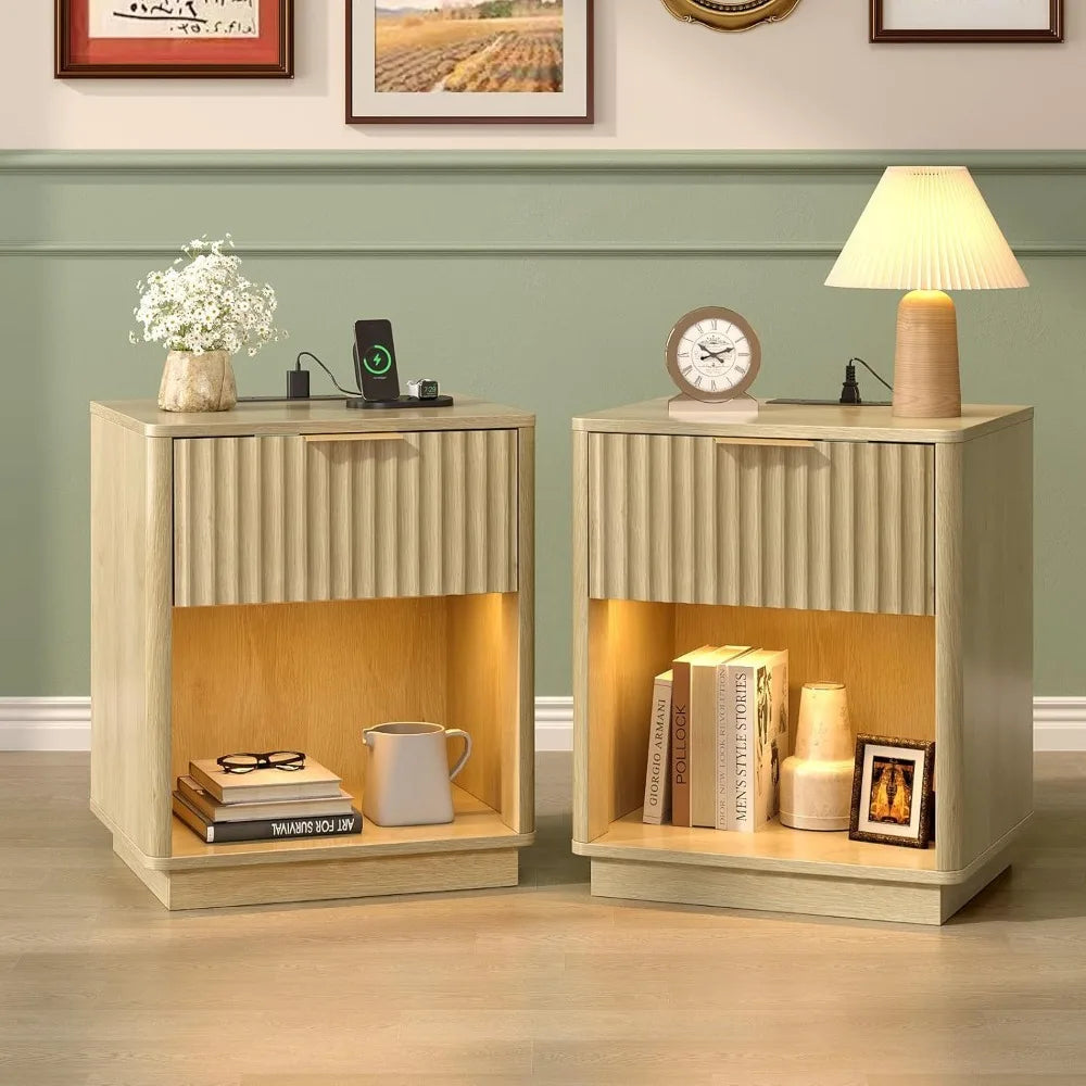 Night Stand w/Charging Station & Led Light, 19" W