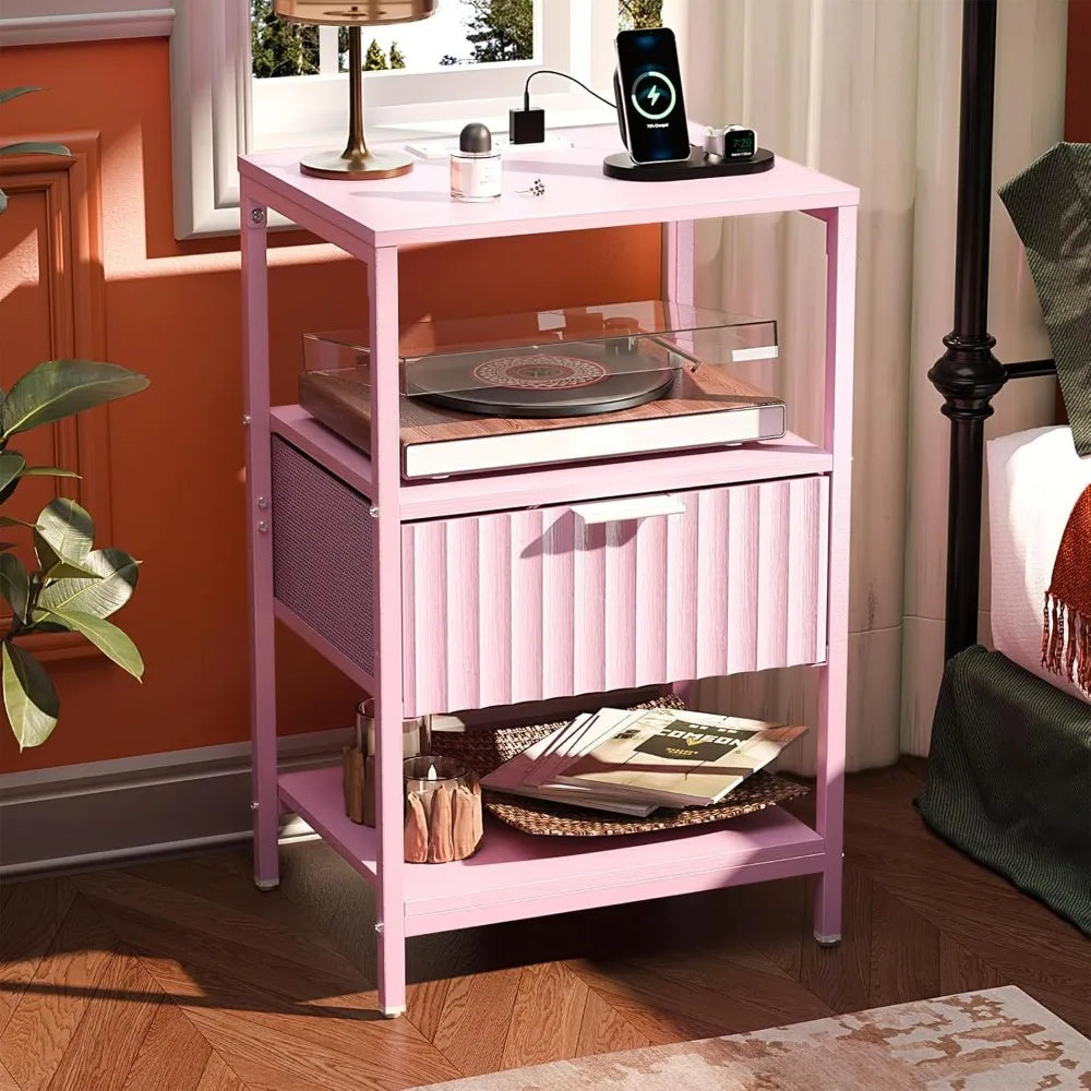 Night Stand w/Charging Station & Led Light, 19" W