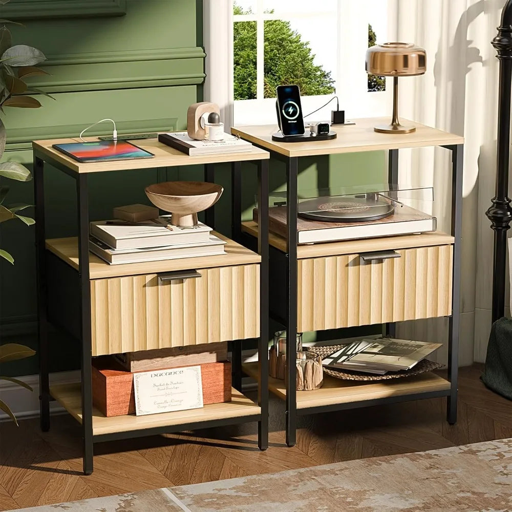 Night Stand w/Charging Station & Led Light, 19" W