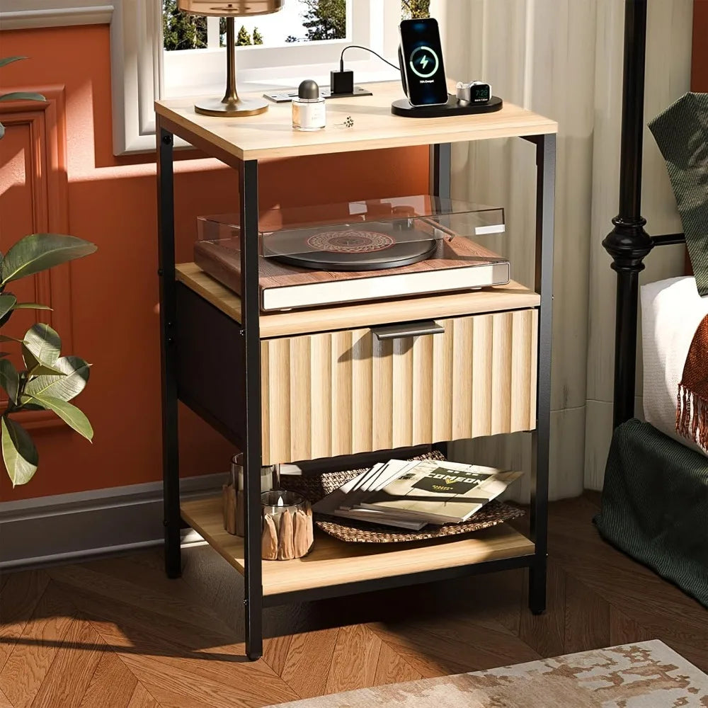 Night Stand w/Charging Station & Led Light, 19" W