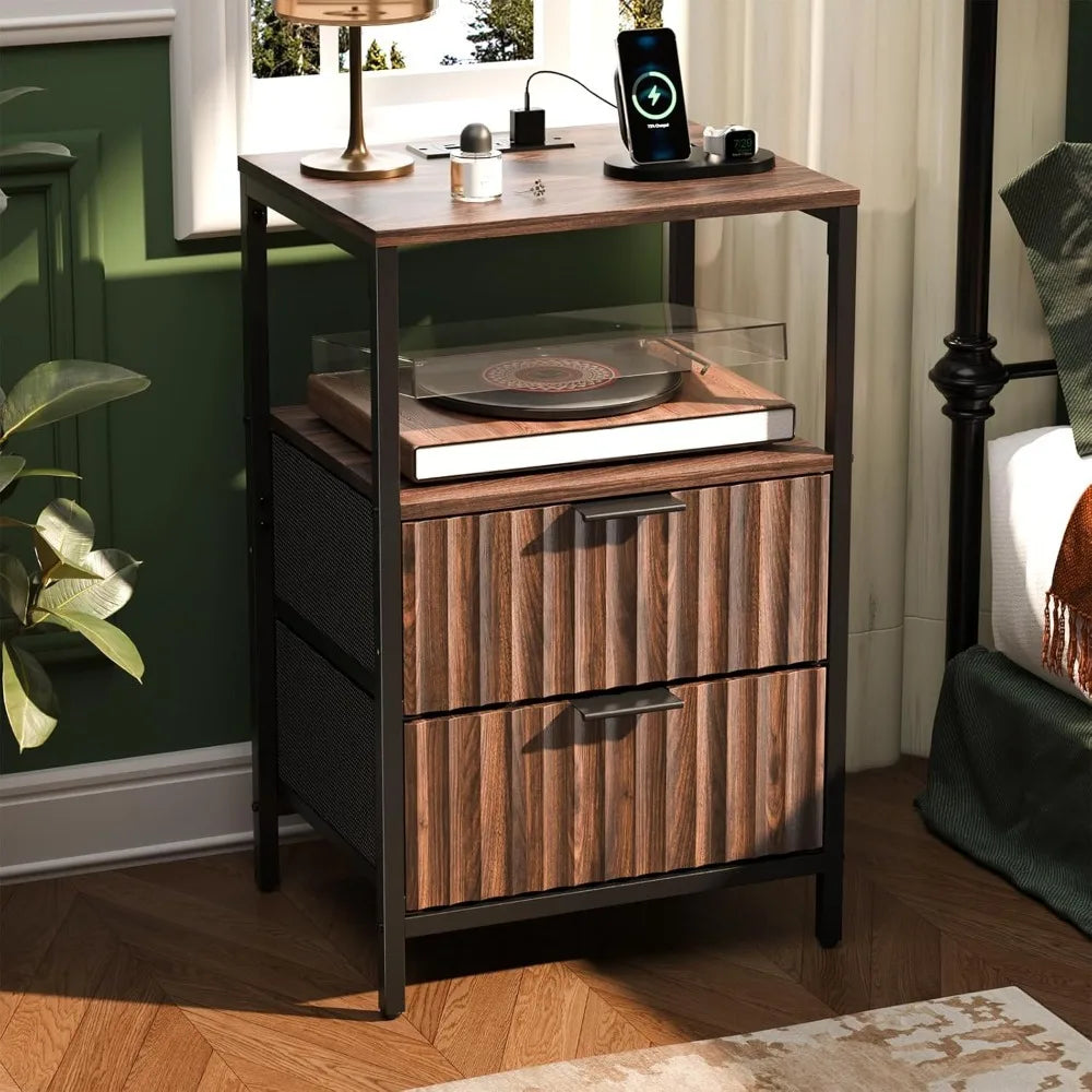 Night Stand w/Charging Station & Led Light, 19" W