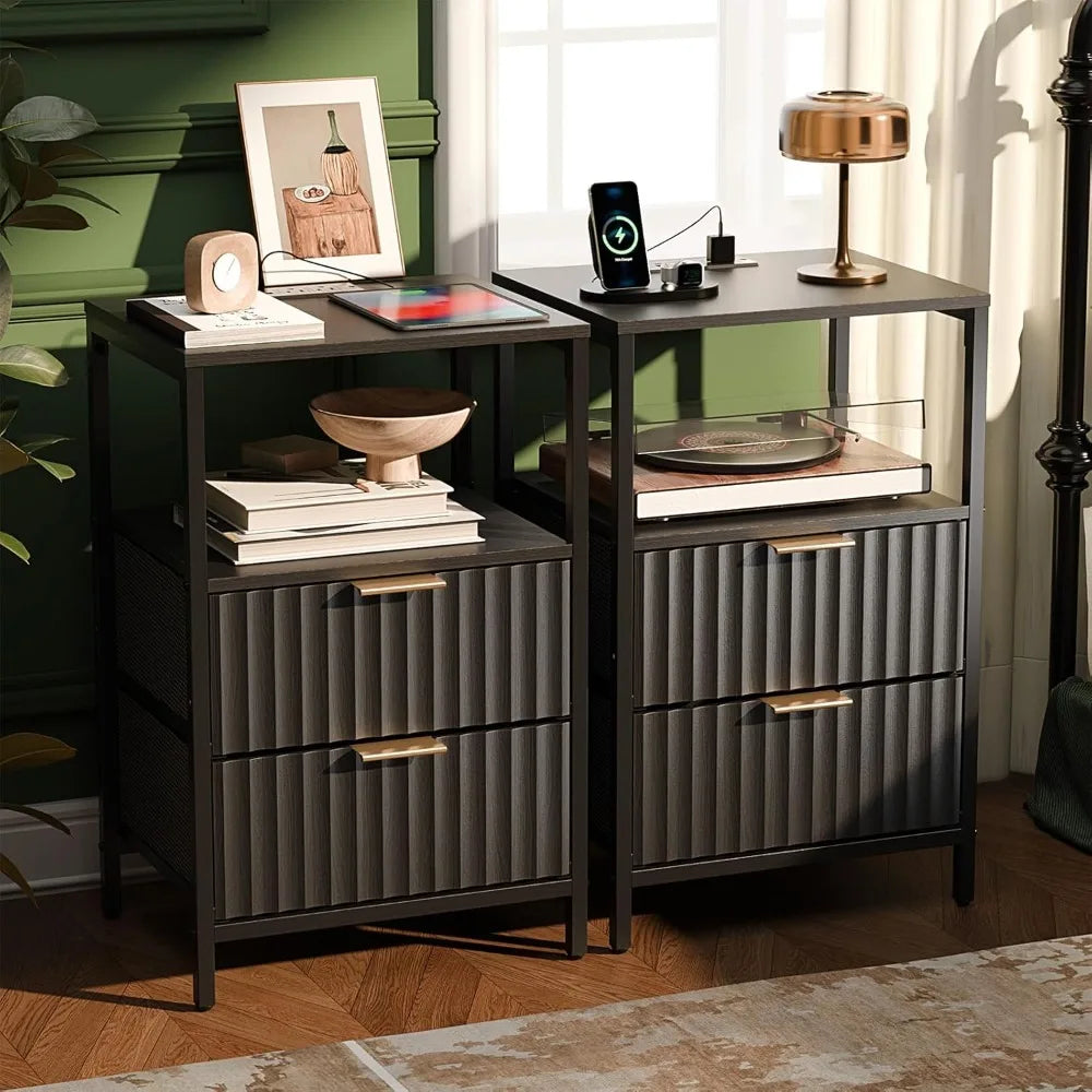 Night Stand w/Charging Station & Led Light, 19" W