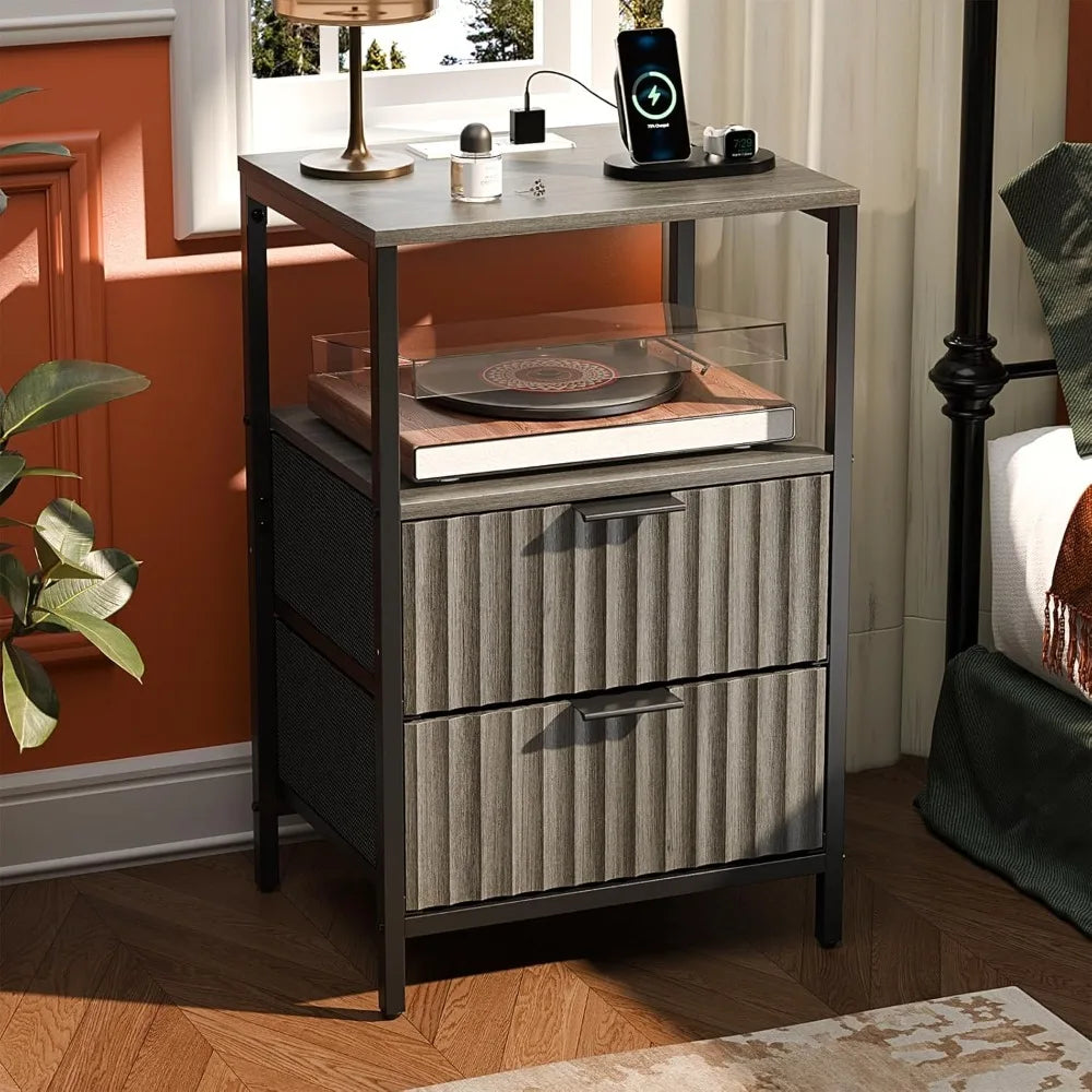 Night Stand w/Charging Station & Led Light, 19" W