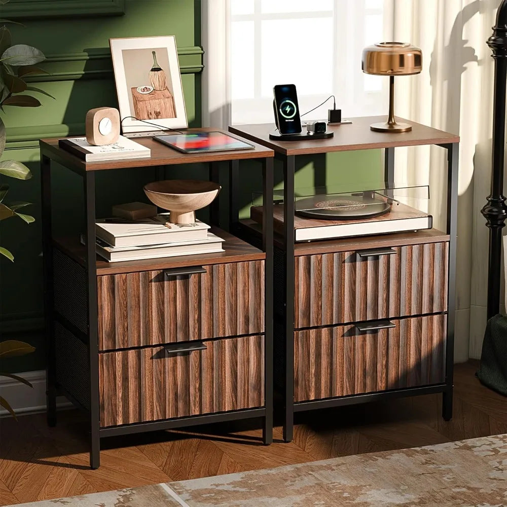 Night Stand w/Charging Station & Led Light, 19" W