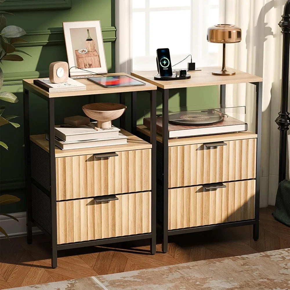 Night Stand w/Charging Station & Led Light, 19" W