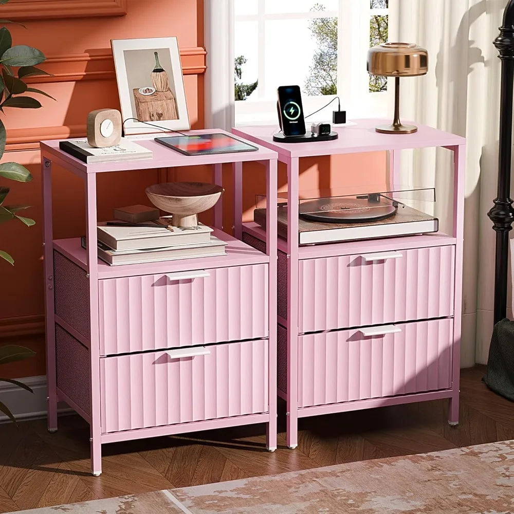 Night Stand w/Charging Station & Led Light, 19" W