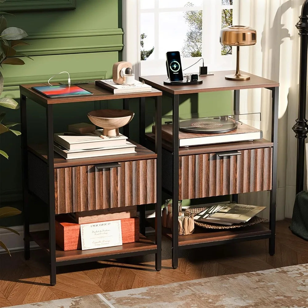 Night Stand w/Charging Station & Led Light, 19" W