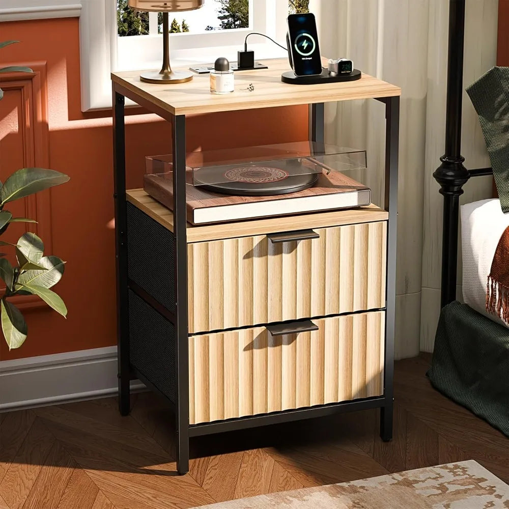 Night Stand w/Charging Station & Led Light, 19" W