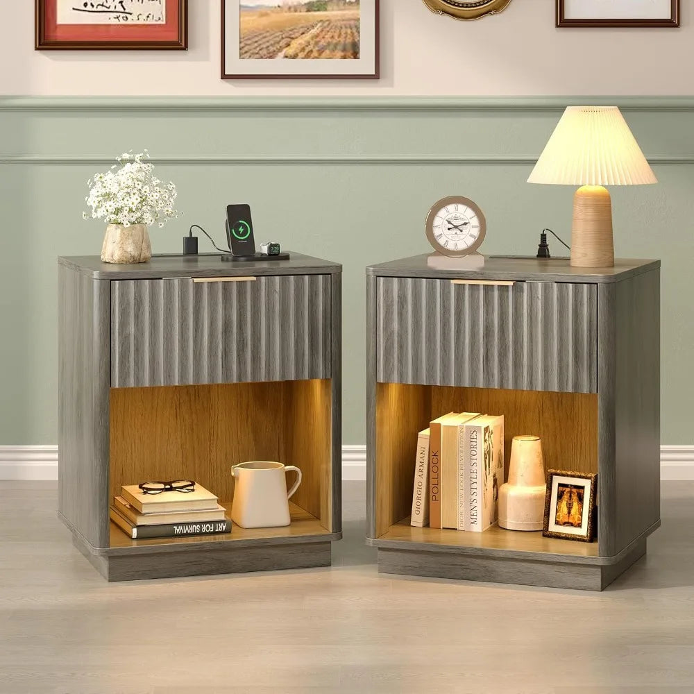 Night Stand w/Charging Station & Led Light, 19" W