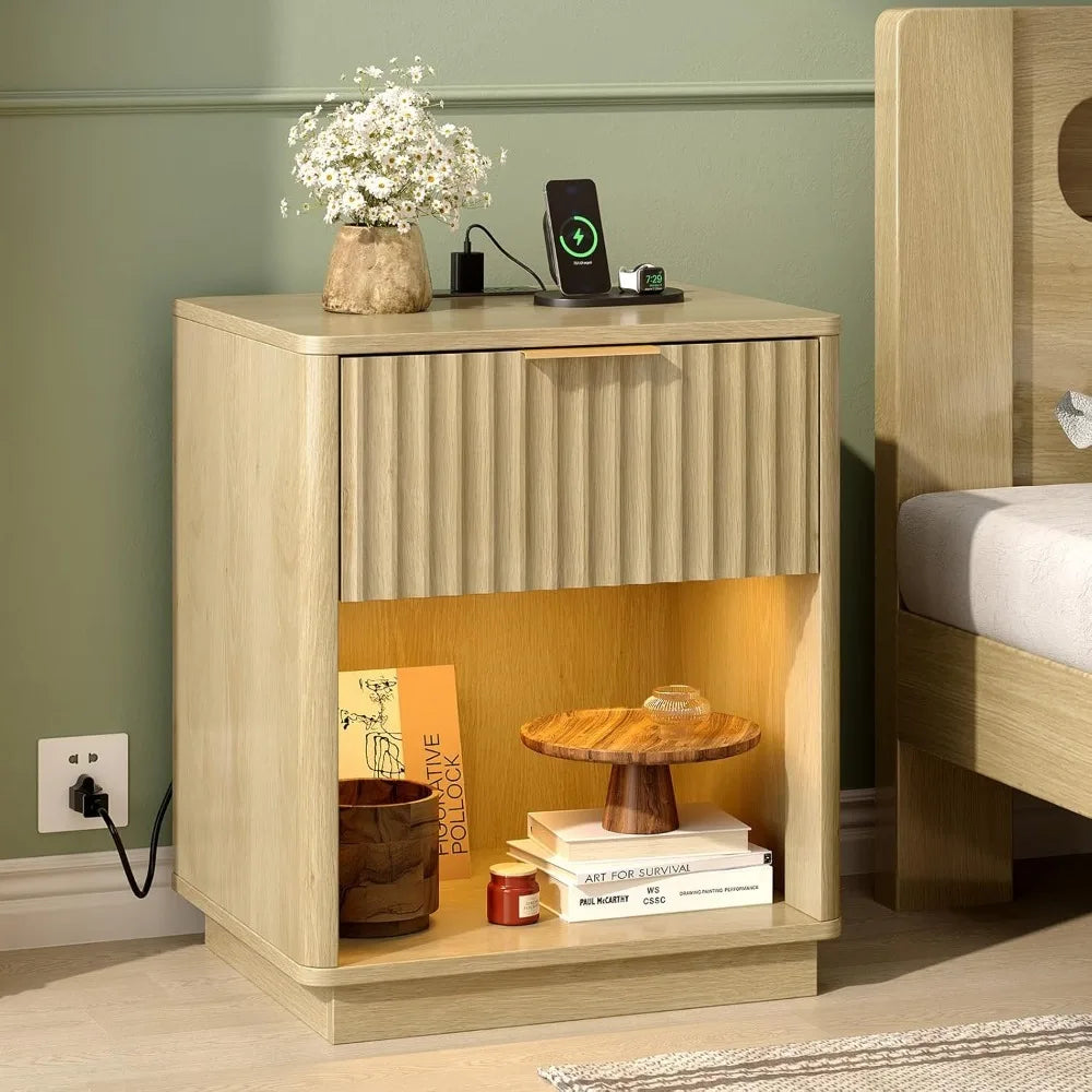 Night Stand w/Charging Station & Led Light, 19" W