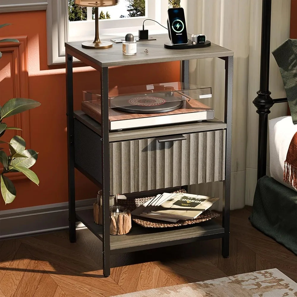 Night Stand w/Charging Station & Led Light, 19" W