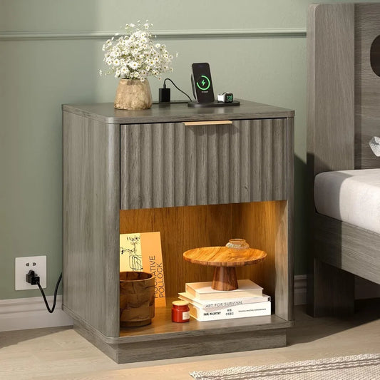 Night Stand w/Charging Station & Led Light, 19" W