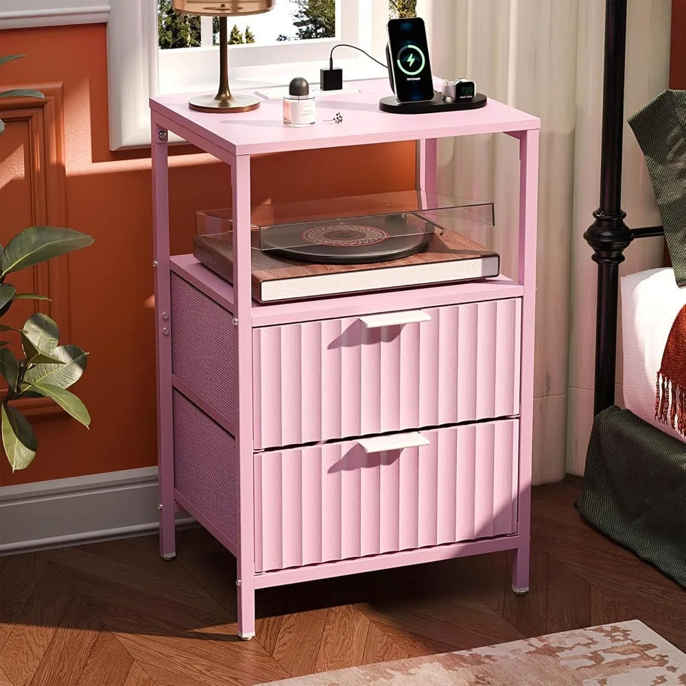 Night Stand w/Charging Station & Led Light, 19" W