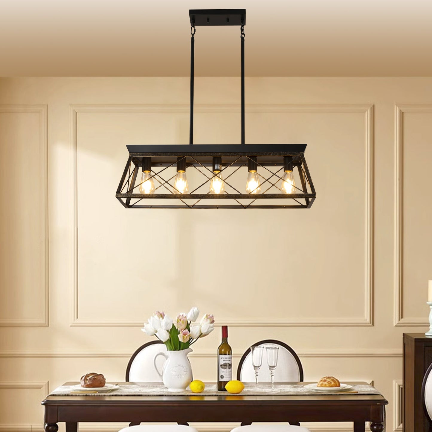 5-Light Farmhouse  Modern Rectangular Island Lights (No Bulbs)