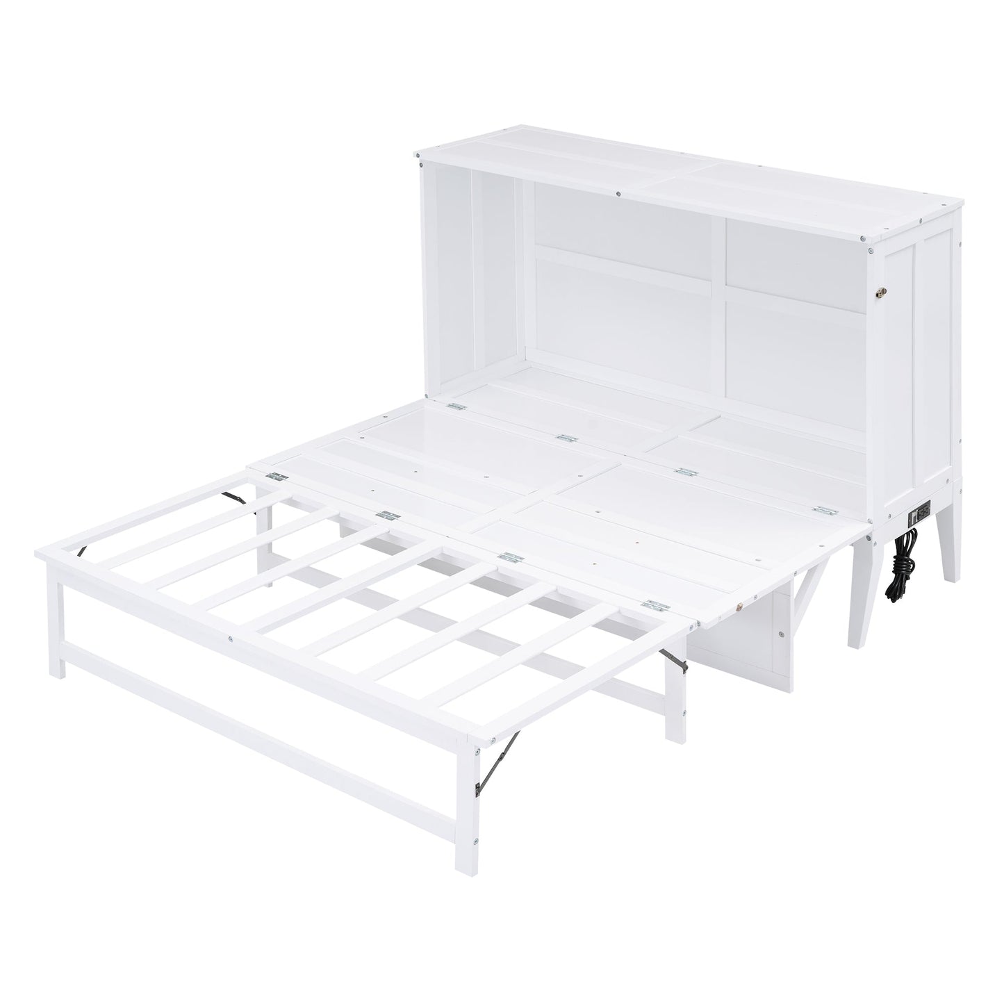 Queen Murphy Bed w/ Built-In Charging Station & a Shelf  White