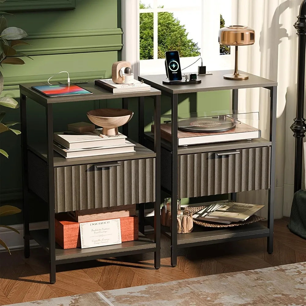 Night Stand w/Charging Station & Led Light, 19" W