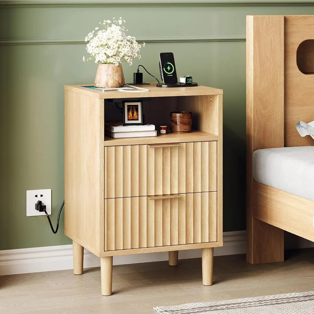 Night Stand w/Charging Station & Led Light, 19" W