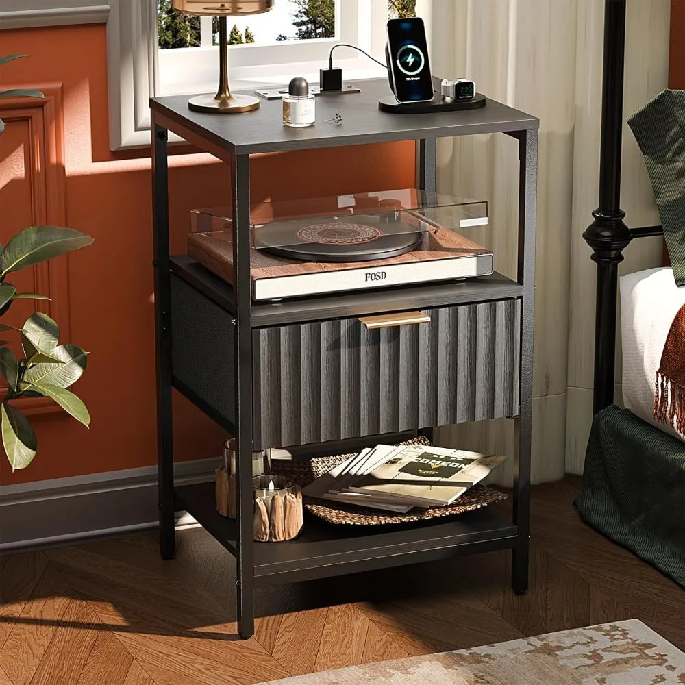 Night Stand w/Charging Station & Led Light, 19" W