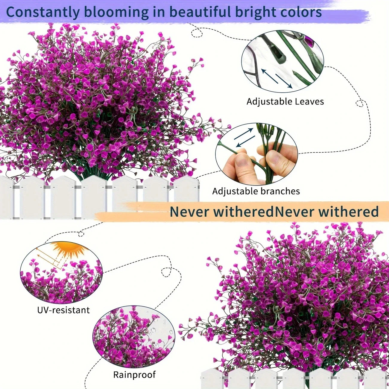 12 Bunches Outdoor Artificial Flowers UV Resistant Plastic