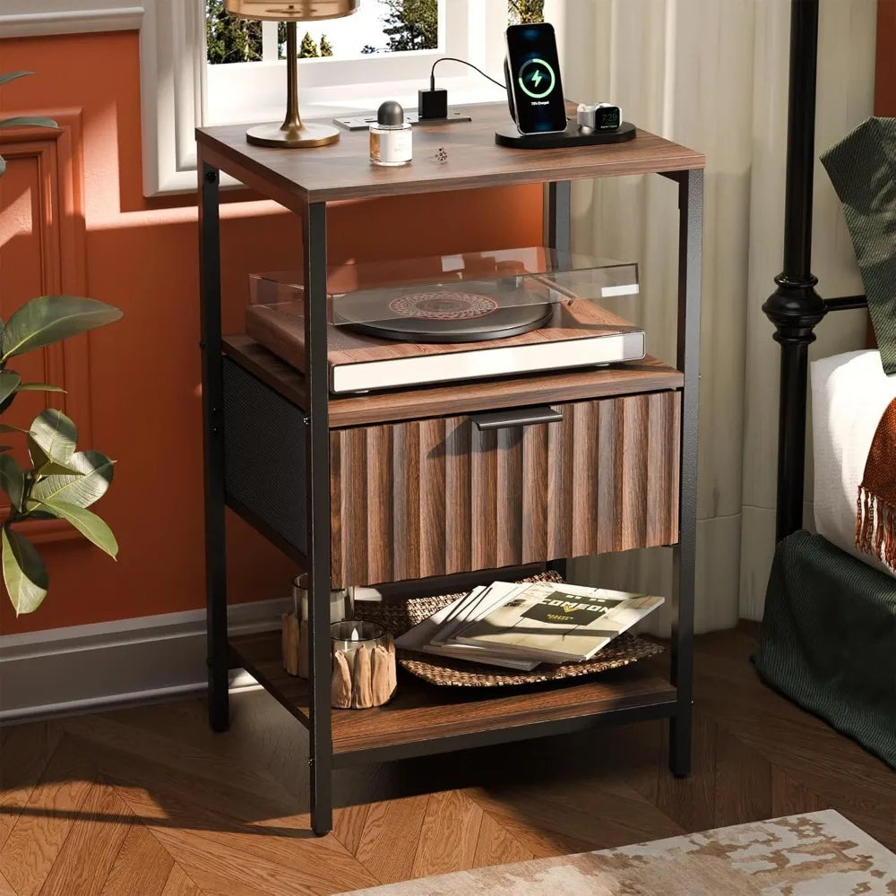 Night Stand w/Charging Station & Led Light, 19" W